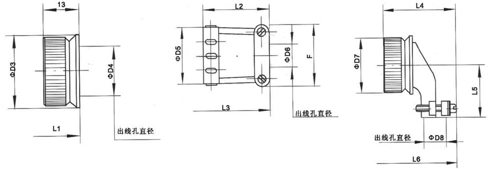 XC圓形電連接器外形尺寸示意圖